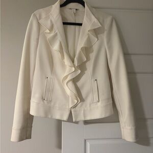 White House Black Market Cream Ruffled Blazer